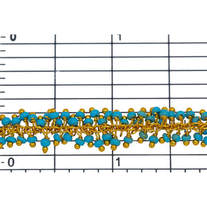 Brass Gold Plated 1.56mm Width by 2.75mm Length Cable Chain, With Two of 2.0mm Width by 1.6mm Length Turquoise Seed Bead Hanging off the Chain, Gem Stone Chain. Price per: 1 Inch.