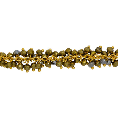 Chain by Foot. Brass Gold Plated 2.26mm Width by 3.12mm Cable Chain, With Two of 3.4mm Width by 2.8mm Length Pyrite Stone Hanging off the Chain, Gem Stone Chain. Price per: 1 Inch.