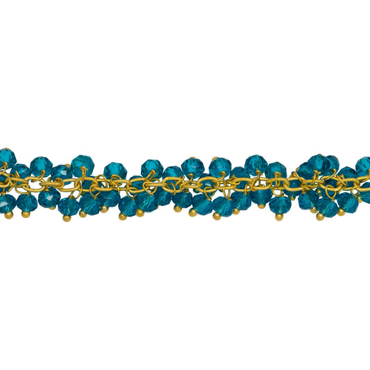 Chain by Foot. Brass Gold Plated 2.5mm Width by 3.6mm Cable Chain, With Two of 3.4mm Width by 2.8mm Length London Blue Topaz Stone Hanging off the Chain, Gem Stone Chain. Price per: 1 Inch.