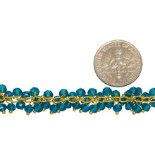 Load image into Gallery viewer, Brass Gold Plated 2.5mm Width by 3.6mm Length Cable Chain, With Two of 3.4mm Width by 2.8mm Length London Blue Topaz Stone Hanging off the Chain, Gem Stone Chain. Price per: 1 Inch.
