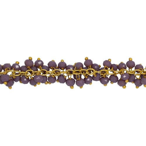 Chain by Foot. Brass Gold Plated 2.5mm Width by 3.6mm Cable Chain, With Two of 3.4mm Width by 2.7mm Length Sugilite Stone Hanging off the Chain, Gem Stone Chain. Price per: 1 Inch.