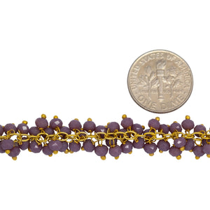 Brass Gold Plated 2.5mm Width by 3.6mm Length Cable Chain, With Two of 3.4mm Width by 2.7mm Length Sugilite Stone Hanging off the Chain, Gem Stone Chain. Price per: 1 Inch.