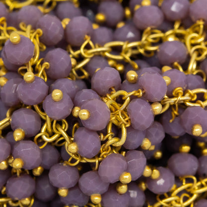 Brass Gold Plated 2.5mm Width by 3.6mm Length Cable Chain, With Two of 3.4mm Width by 2.7mm Length Sugilite Stone Hanging off the Chain, Gem Stone Chain. Price per: 1 Inch.