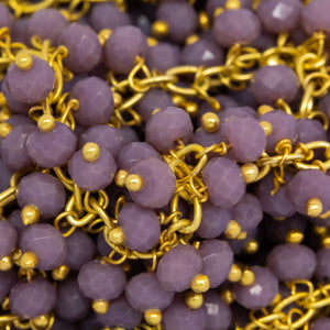 Brass Gold Plated 2.5mm Width by 3.6mm Length Cable Chain, With Two of 3.4mm Width by 2.7mm Length Sugilite Stone Hanging off the Chain, Gem Stone Chain. Price per: 1 Inch.