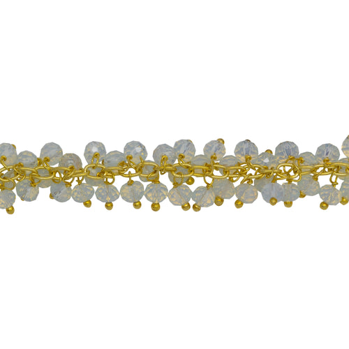 Chain by Foot. Brass Gold Plated 2.5mm Width by 3.6mm Cable Chain, With Two of 3.4mm Width by 2.8mm Length Opalite Stone Hanging off the Chain, Gem Stone Chain. Price per: 1 Inch.