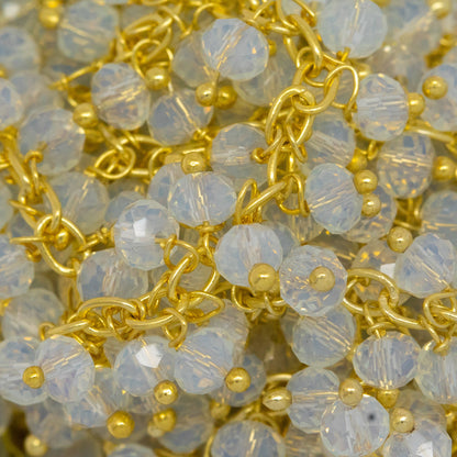 Brass Gold Plated 2.5mm Width by 3.6mm Length Cable Chain, With Two of 3.4mm Width by 2.8mm Length Opalite Stone Hanging off the Chain, Gem Stone Chain. Price per: 1 Inch.