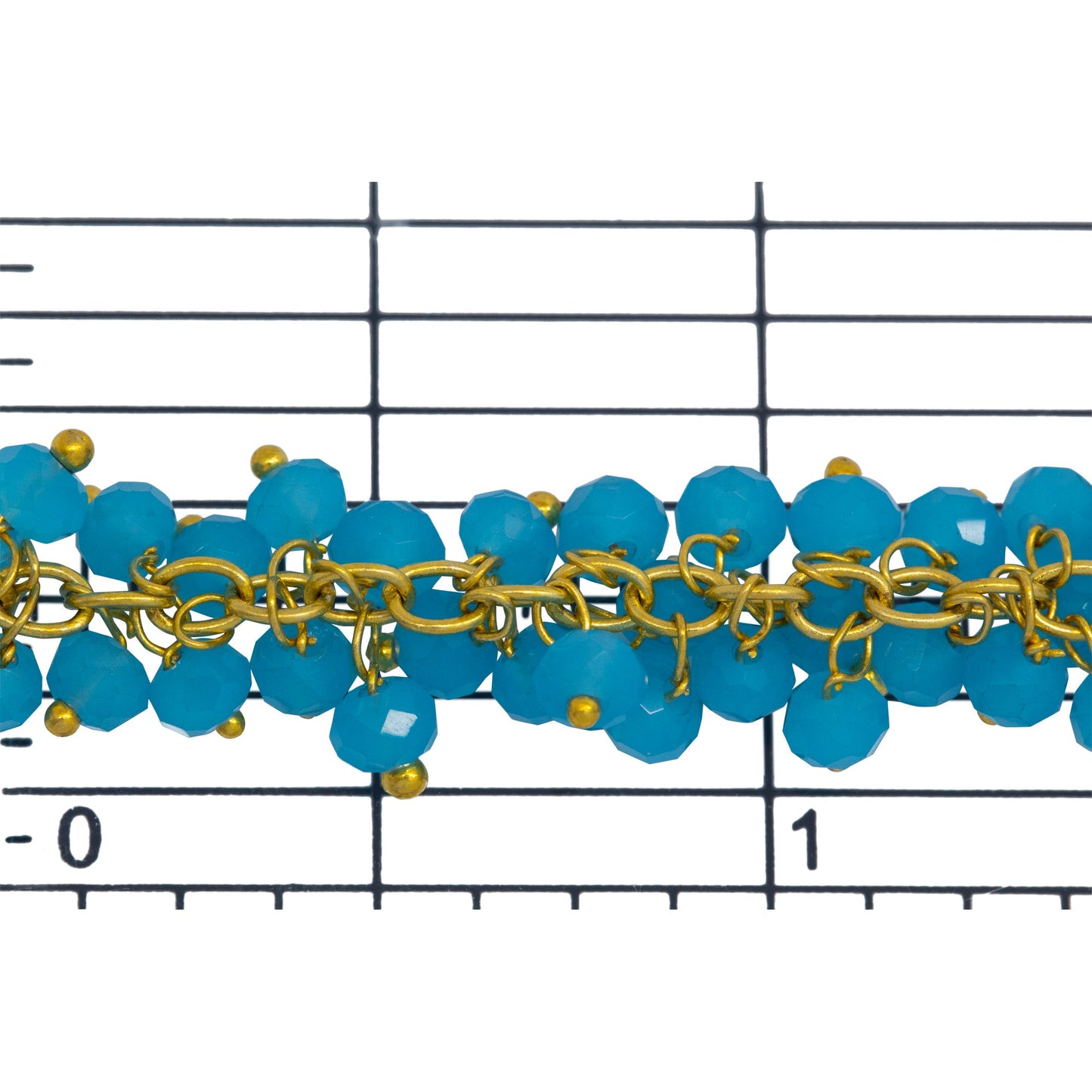 Brass Gold Plated 2.5mm Width by 3.6mm Length Cable Chain, With Two of 3.6mm Width by 2.8mm Length Sky Blue Chalcedony Stone Hanging off the Chain, Gem Stone Chain. Price per: 1 Inch.