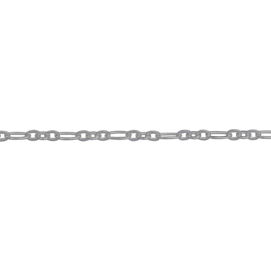 Chain by Foot. Sterling Silver 1.65mm Width by 3.65mm Length large Oval Link Connected to Three of 1.60mm Width by 2.07mm Length Small Oval Links, Flat Long and Short Chain. Price per: 1 Foot.