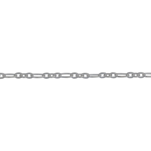 Chain by Foot. Sterling Silver 1.65mm Width by 3.65mm Length large Oval Link Connected to Three of 1.60mm Width by 2.07mm Length Small Oval Links, Flat Long and Short Chain. Price per: 1 Foot.