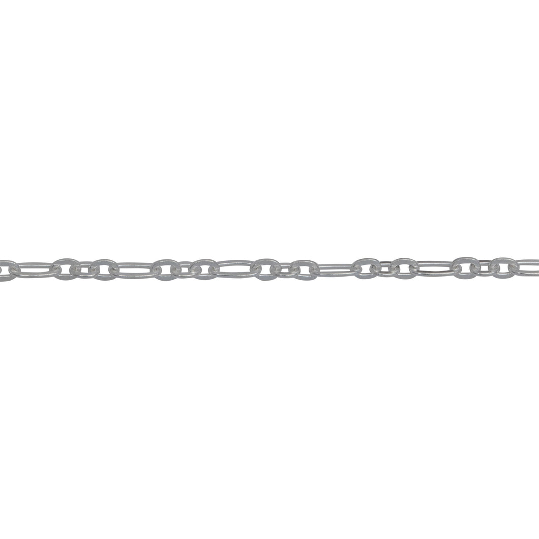 Chain by Foot. Sterling Silver 1.65mm Width by 3.65mm Length large Oval Link Connected to Three of 1.60mm Width by 2.07mm Length Small Oval Links, Flat Long and Short Chain. Price per: 1 Foot.