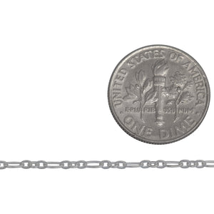 Sterling Silver 1.65mm Width by 3.65mm Length large Oval Link Connected to Three of 1.60mm Width by 2.07mm Length Small Oval Links, Flat Long and Short Chain. Price per: 1 Foot.