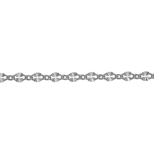 Chain by Foot. Sterling Silver 2.18mm Width by 3.91mm Length Dapped Diamond Cut Oval Link Connected to 1.32mm Width by 1.97mm Length Smooth Curb Link, Long and Short Chain. Price per: 1 Foot.