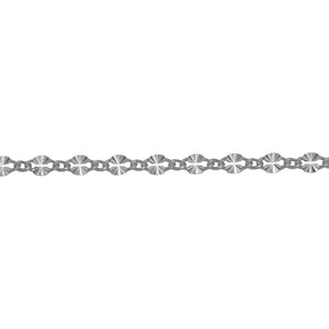 Chain by Foot. Sterling Silver 2.18mm Width by 3.91mm Length Dapped Diamond Cut Oval Link Connected to 1.32mm Width by 1.97mm Length Smooth Curb Link, Long and Short Chain. Price per: 1 Foot.