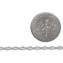 Load image into Gallery viewer, Sterling Silver 2.18mm Width by 3.91mm Length Dapped Diamond Cut Oval Link Connected to 1.32mm Width by 1.97mm Length Smooth Curb Link, Long and Short Chain. Price per: 1 Foot.
