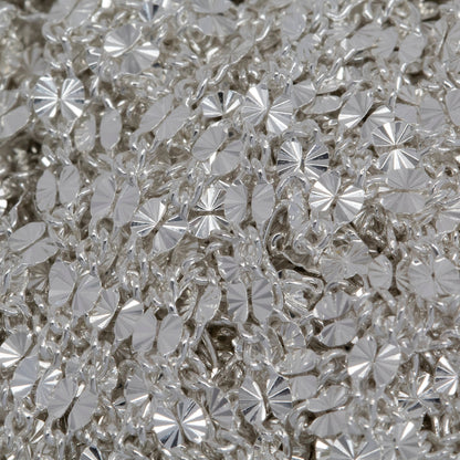 Sterling Silver 2.18mm Width by 3.91mm Length Dapped Diamond Cut Oval Link Connected to 1.32mm Width by 1.97mm Length Smooth Curb Link, Long and Short Chain. Price per: 1 Foot.