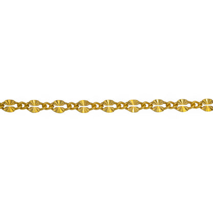 Chain by Foot. Sterling Silver - Gold Plated 2.18mm Width by 3.91mm Length Dapped Diamond Cut Oval Link Connected to 1.32mm Width by 1.97mm Length Smooth Curb Link, Long and Short Chain. Price per: 1 Foot.