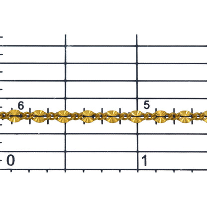 Sterling Silver - Gold Plated 2.18mm Width by 3.91mm Length Dapped Diamond Cut Oval Link Connected to 1.32mm Width by 1.97mm Length Smooth Curb Link, Long and Short Chain. Price per: 1 Foot.