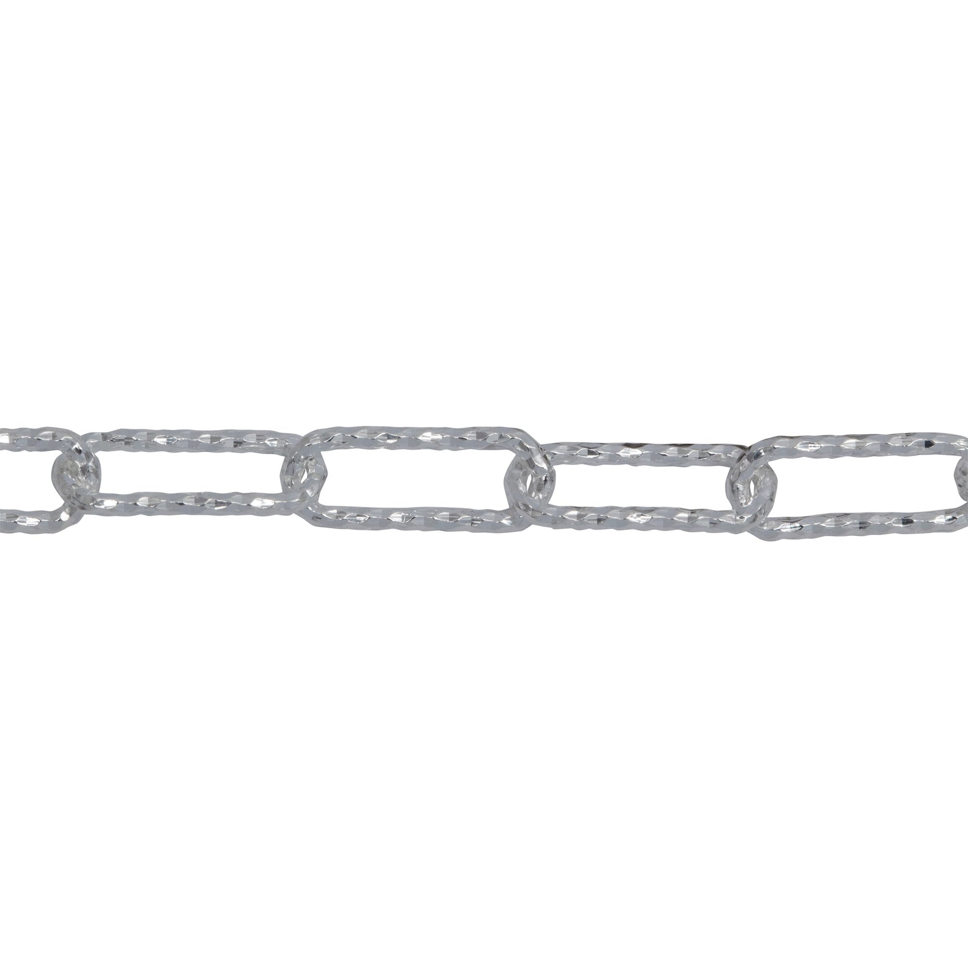 Chain by Foot. Sterling Silver 4.45mm Width by 11.50mm Length, Diamond Cut Elongated Cable Chain. Price per: 1 Foot.