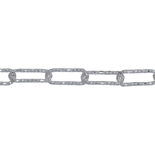 Chain by Foot. Sterling Silver 4.45mm Width by 11.50mm Length, Diamond Cut Elongated Cable Chain. Price per: 1 Foot.
