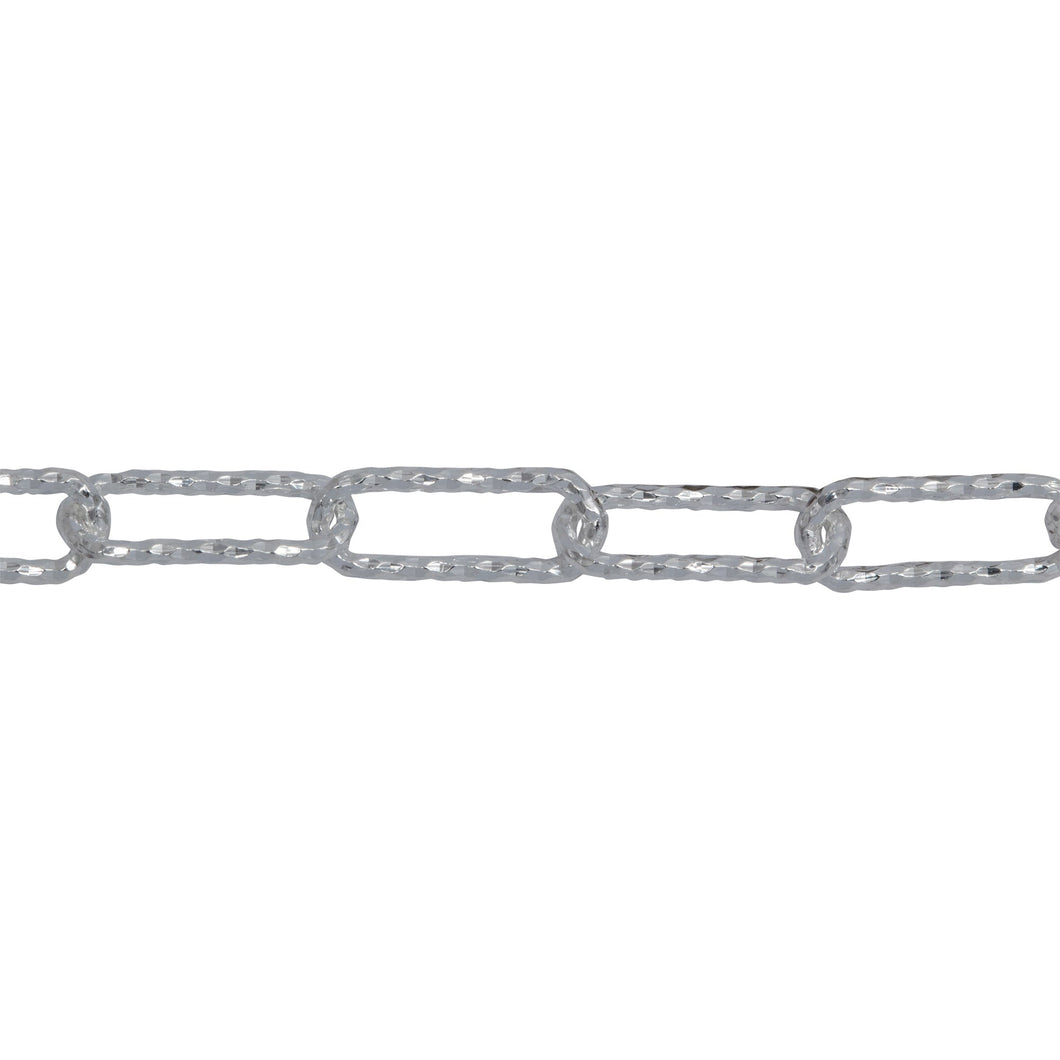 Chain by Foot. Sterling Silver 4.45mm Width by 11.50mm Length, Diamond Cut Elongated Cable Chain. Price per: 1 Foot.