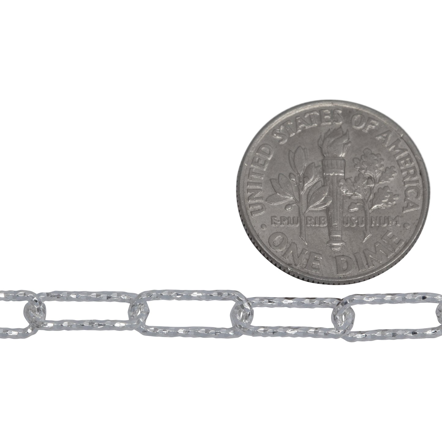 Sterling Silver 4.45mm Width by 11.50mm Length, Diamond Cut Elongated Cable Chain. Price per: 1 Foot.