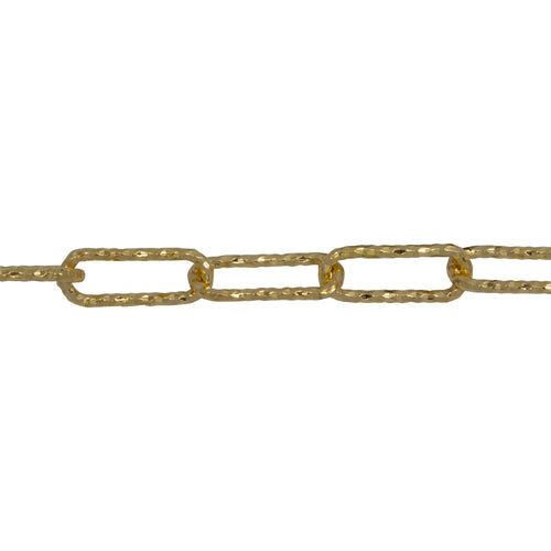 Chain by Foot. Sterling Silver - Gold Plated 4.45mm Width by 11.50mm Length, Diamond Cut Elongated Cable Chain. Price per: 1 Foot.