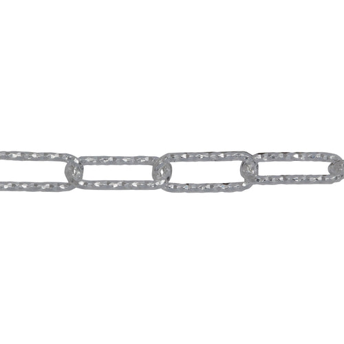 Chain by Foot. Sterling Silver 5.00mm Width by 12.95mm Length, Diamond Cut Elongated Cable Chain. Price per: 1 Foot.