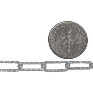 Sterling Silver 5.00mm Width by 12.95mm Length, Diamond Cut Elongated Cable Chain. Price per: 1 Foot.