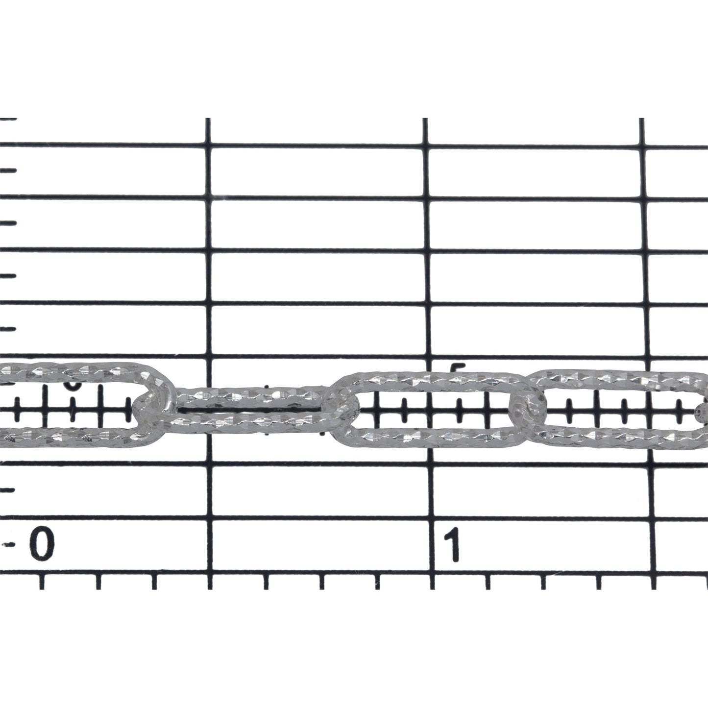 Sterling Silver 5.00mm Width by 12.95mm Length, Diamond Cut Elongated Cable Chain. Price per: 1 Foot.
