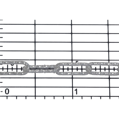 Sterling Silver 5.00mm Width by 12.95mm Length, Diamond Cut Elongated Cable Chain. Price per: 1 Foot.