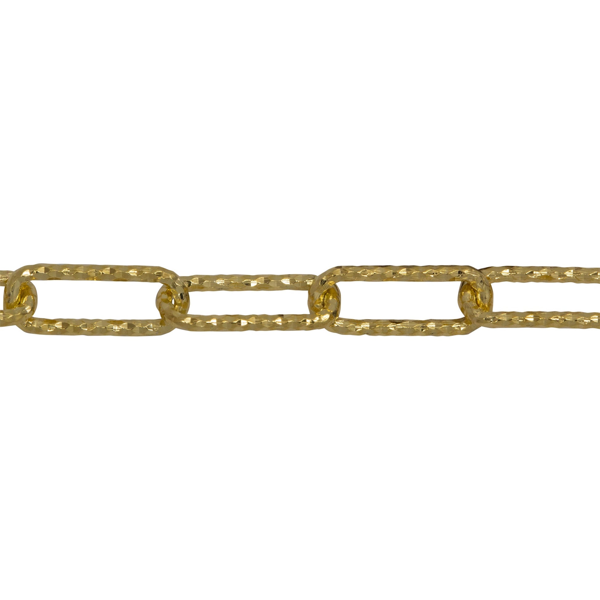 Chain by Foot. Sterling Silver - Gold Plated 5.00mm Width by 12.80mm Length, Diamond Cut Elongated Cable Chain. Price per: 1 Foot.