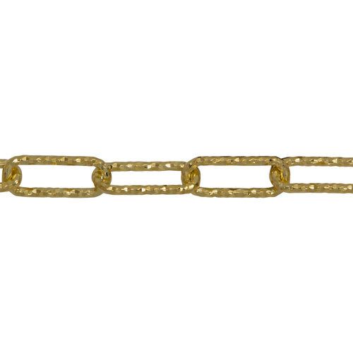 Chain by Foot. Sterling Silver - Gold Plated 5.00mm Width by 12.80mm Length, Diamond Cut Elongated Cable Chain. Price per: 1 Foot.