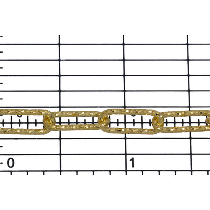 Sterling Silver - Gold Plated 5.00mm Width by 12.80mm Length, Diamond Cut Elongated Cable Chain. Price per: 1 Foot.