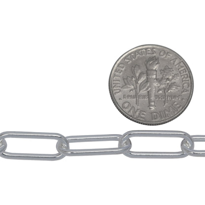 Sterling Silver 6.00mm Width by 15.50mm Length, Smooth Elongated Cable Chain. Price per: 1 Foot.