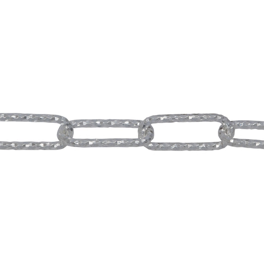 Chain by Foot. Sterling Silver 6.00mm Width by 15.50mm Length, Diamond Cut Elongated Cable Chain. Price per: 1 Foot.