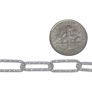 Sterling Silver 6.00mm Width by 15.50mm Length, Diamond Cut Elongated Cable Chain. Price per: 1 Foot.