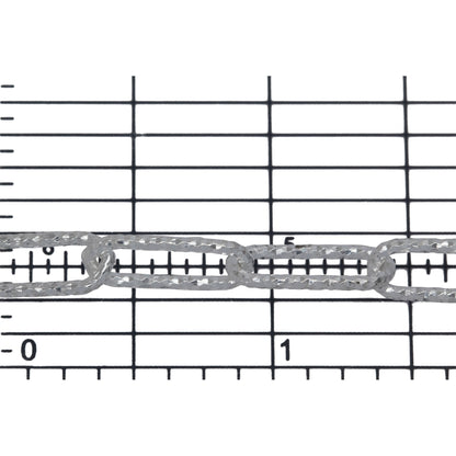 Sterling Silver 6.00mm Width by 15.50mm Length, Diamond Cut Elongated Cable Chain. Price per: 1 Foot.