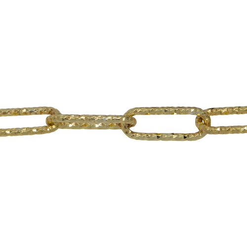 Chain by Foot. Sterling Silver - Gold Plated 6.00mm Width by 15.50mm Length, Diamond Cut Elongated Cable Chain. Price per: 1 Foot.