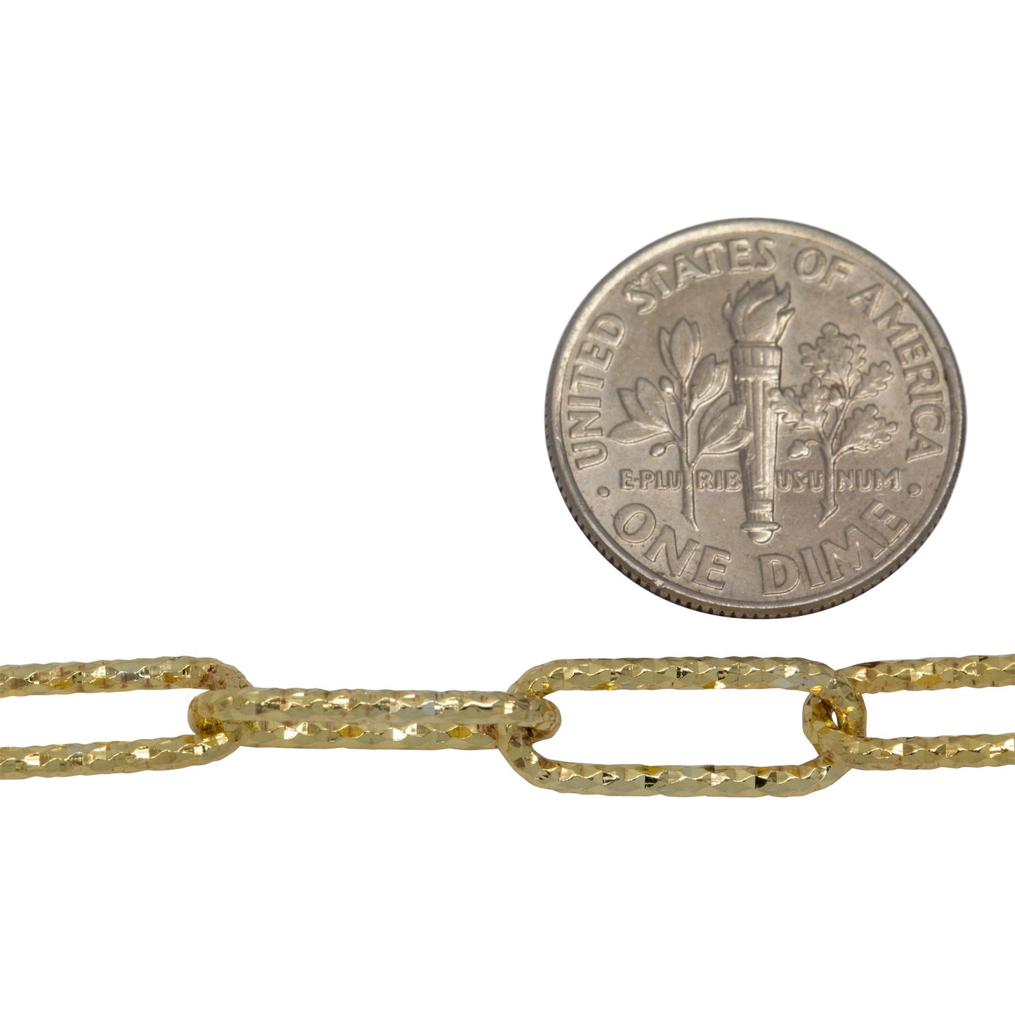 Sterling Silver - Gold Plated 6.00mm Width by 15.50mm Length, Diamond Cut Elongated Cable Chain. Price per: 1 Foot.