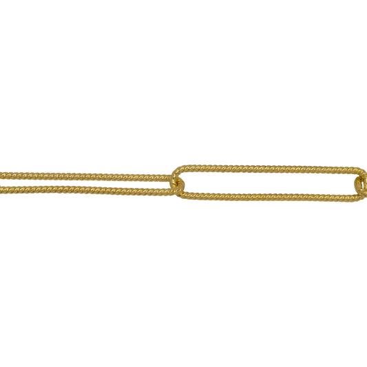 Chain by Foot. Sterling Silver - Gold Plated 4.30mm Width by 24.50mm Length, Twisted Elongated Cable Chain. Price per: 1 Foot.