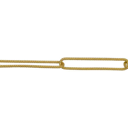 Chain by Foot. Sterling Silver - Gold Plated 4.30mm Width by 24.50mm Length, Twisted Elongated Cable Chain. Price per: 1 Foot.