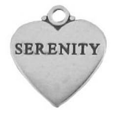 Charms. Sterling Silver, 17.1mm Width by 1.0mm Length by 18.3mm Height, "Serenity" Heart Charm. Quantity Per Pack: 1 Piece.