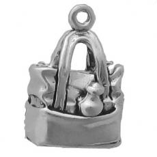 Charms. Sterling Silver, 13.3mm Width by 12.1mm Length by 19.5mm Height, Diaper Bag Charm. Quantity Per Pack: 1 Piece.