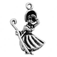 Charms. Sterling Silver, 14.8mm Width by 6.3mm Length by 26.1mm Height, Little Bo Peep Charm. Quantity Per Pack: 1 Piece.