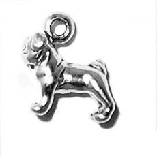 Charms. Sterling Silver, 9.6mm Width by 4.7mm Length by 10.4mm Height, Pug Dog Charm. Quantity Per Pack: 1 Piece.