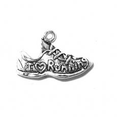 Charms. Sterling Silver, 22.5mm Width by 5.6mm Length by 14.6mm Height, I Heart Running Shoe Charm. Quantity Per Pack: 1 Piece.