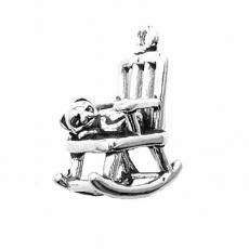 Charms. Sterling Silver, 11.1mm Width by 12.9mm Length by 12.9mm Height, Rocking Chair with Kitten Charm. Quantity Per Pack: 1 Piece.