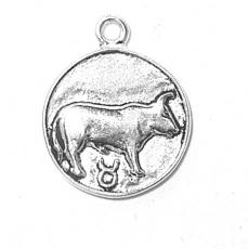 Charms. Sterling Silver, 17.2mm Width by 1.9mm Length by 21.2mm Height, Zodiac Charm - Taurus. Quantity Per Pack: 1 Piece.