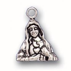 Charms. Sterling Silver, 13.7mm Width by 5.5mm Length by 17.1mm Height, Sacred Mary With Heart Charm. Quantity Per Pack: 1 Piece.