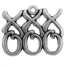 Charms. Sterling Silver, 18.9mm Width by 1.32mm Length by 15.1mm Height, Kisses & Hugs - XXX OOO Charm. Quantity Per Pack: 1 Piece.